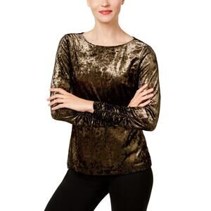 NORDSTROM VINCE CAMUTO  Ruched Bronze Stretch Velvet Top NWT Women's Small